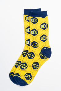 yellow and blue honeycomb UCO sock