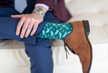 Load image into Gallery viewer, green men&#39;s socks with Oklahoma scissortail
